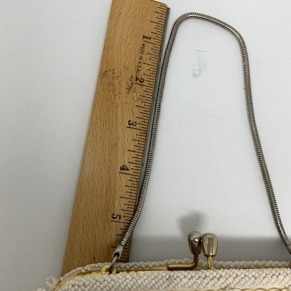 Vintage Beaded Evening Bag Ivory Sequin Gold Satin Interior Wedding Formal 1960s - Picture 14 of 15
